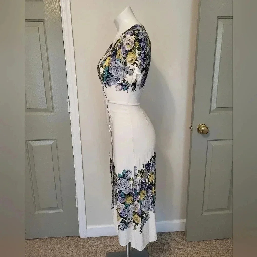 FREE PEOPLE Jaimie Floral Print Wrap Boho Prairie Midi Dress(XS) - Picture 6 of 13